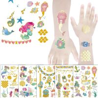 Mermaid Bronzing Cartoon Childrens Metallic Gold Body Temporary Flash Tattoos For Kids Glitter Tattoo cute Stickers 160*120MM Stickers