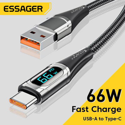 Essager LED 6A USB Type C เคเบิ้ลสำหรับหัวเว่ยเกียรติ100วัตต์66วัตต์อย่างรวดเร็วชาร์จชาร์จ USB C สายเคเบิลข้อมูลสายเคเบิ้ลสำหรับ Poco O Neplus ซัมซุง
