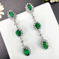 Emerald Diamond Earrings ต่างหูเพชรมรกต มรกตแท้สีเขียวธรรมชาติ ประดับด้วยเพชรแท้ ตัวเรือนเป็นทองขาว18k