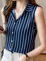 Striped Women Shirts Summer Vest Womens Tops Chiffon Blouses for Women Sleeveless Fashion Clothes Woman Basic White Blouse Women