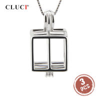 2021CLUCI 3pcs Charming Silver 925 Christmas Pendant Gift for Women 925 Sterling Silver Box Shaped Cage Pendant Pearl Locket SC145SB