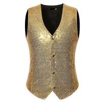 LUCLESAM Men Dress Suit Jacket Vest Colorful Sequin Tux Party Show Waistcoat Shiny Stage Party Costumes gilet uomo