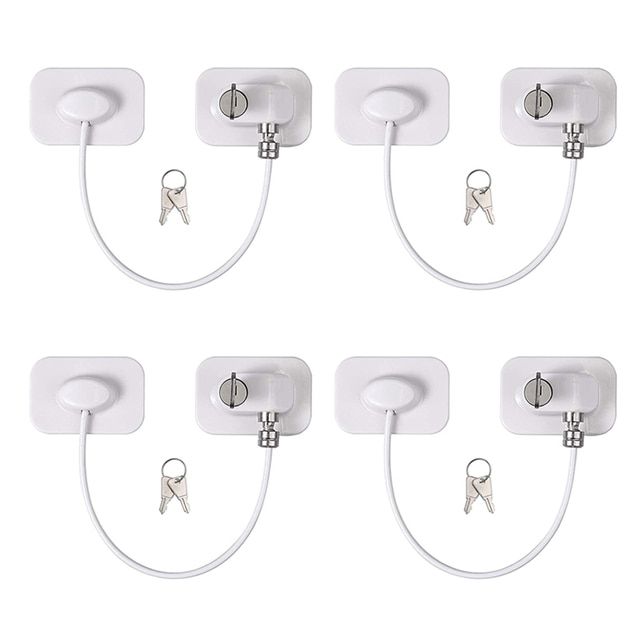 ไฟล์ลิ้นชักล็อคความปลอดภัยของตัวติดตู้เย็น1-2-4แพ็คพร้อมกาวที่แข็งแรงปลอดภัยสำหรับเด็กกุญแจตู้สีดำ-สีขาว
