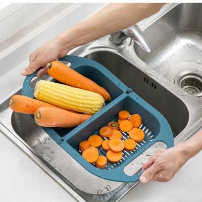 【CC】 Folding Drain Basket Plastic Vegetable Washing Basin Household Storage Fruit Strainers