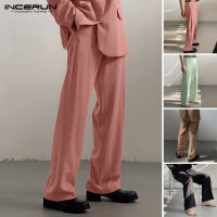 Beehoo INCERUN กางเกงลำลองหลวมอเนกประสงค์สำหรับผู้ชาย,กางเกงทำงานขายาวกางเกงขาม้าหลวมทางการกางเกงสแล็ค (สไตล์เกาหลี)