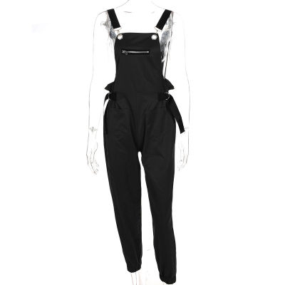 Vangull INS Style Trend New Loose Solid Women Jumpsuits Elegant Long Sling Ladies Cargo Pants High Waist Zipper Pocket Jumpsuit