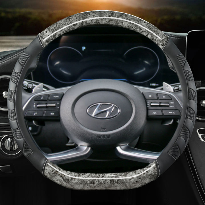 Mahogany Wood Grain Carbon Fiber Leather D Shape Car Steering Wheel