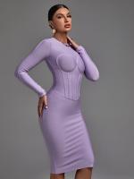 【YF】 BEAUKEY Lavender Purple Long-Sleeve Dress Bandage 2023 For Women Sexy Girls Office Lady Bodycon Elastic Tight Vestidos XL