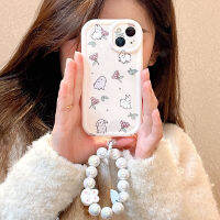 ภาพวาดสีน้ำมันดอกไม้ขนาดเล็กกรณีโทรศัพท์มือถือสำหรับ iPhone14pro เคสโทรศัพท์กระต่ายน้อยน่ารักสำหรับ 12ProMax เคสลูกปัดสีขาวสำหรับ iPhone13 เคสโทรศัพท์น่ารักสำหรับ iPhone11