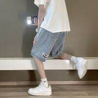 ✷✼❡ Denim shorts mens summer thin 2023 new five-quarter pants trendy brand ins Hong Kong style Korean style trendy mid-pants