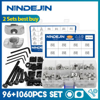 NINDEJIN 1060Pcs Hex Socket Cap Head Screws Set M3 M6 M4 M5เหล็กคาร์บอน96Pcs T-Nut ชุด M3 M2 M8ชุบนิกเกิล