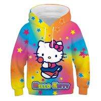 Sudadera con capucha 3d de Hello Kitty para niños y niñas, sudadera con diseño de moda de arcoíris, informal de dibujos animados para primavera y otoño de 2 a 14 años