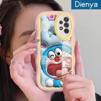 Dienya เคสปลอกสำหรับ Samsung กาแลคซี A72 4G A72 5G A73 5G ลายการ์ตูน3D ดอกไม้ด้วยกันกระแทกแบบใสลายคลื่นโดราเอมอนนิ่มเคสมือถือโปร่งใสลายกล้องถ่ายรูปที่สร้างสรรค์เคสป้องกันซิลิกาเจล