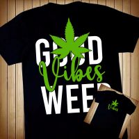 KUSH 2023 เสื้อยืดลายกัญชา เสื้อคู่รัก unisex Good Vibes Weed cotton t-shirt