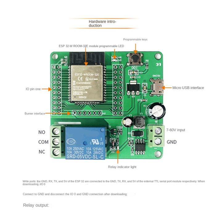 one-channel-relay-esp32-wroom-development-board-single-relay-module-dc-7-60v-power-supply-for-home-appliance-accessories