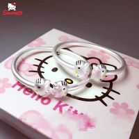 Original Hello Kitty Bracelet 925 Sterling Silver Anime Cartoon Sanrio Kt Cat Opening Silver Bracelet Girls Silver Jewelry Gift
