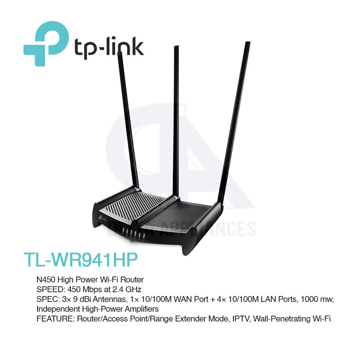 TP-Link TL-WR941HP 450Mbps High Power Wi-Fi Wireless Range Router 3X Antenna LAN 