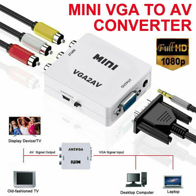 VGA to AV Mini Converter Scaler Adapter Support 1080P VGA2AV Converter PC to TV HD Computer to TV