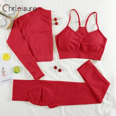 CHRLEISURE 2/3/4 Piece Gym Yoga Set Women Seamless Sportswear Outfits Workout Fitness Shorts for Female Sports Leggings Suit