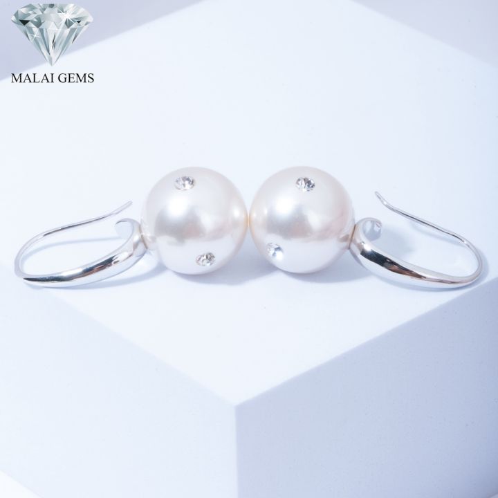 malai-gems-ต่างหูมุก-เงินแท้-silver-925-เพชรสวิส-cz-เคลือบทองคำขาว-รุ่น-11011993-แถมกล่อง-ต่างหูเพชร-ต่างหูเงินแท้