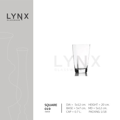 LYNX - SQUARE 019 - แจกันแก้ว แจกันดอกไม้ แฮนด์เมด เนื้อใส ทรงสี่เหลี่ยมแบน ความสูง 20 ซม.