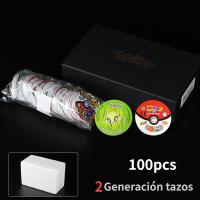 100ชิ้น Pokemon Tazos NO.152-251 2จังหวะพลาสติก Pogs Trainer รอบคอลเลกชันการ์ดเกมกล่อง Cheetos ชิป