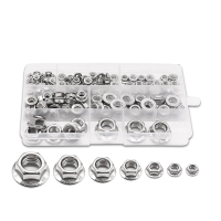 140PCS 304 Stainless Steel Hex Flange Nuts Assortment Kit, 7 Metric Sizes M3 M5 M6 M8 M10 M12 Q-057-BOX