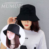 Synthetic Short Wig Black Bucket Hats Natural Hair Color Winter Outfit Fall Autumn Hat Wigs for Women Clip on Hair Extensions