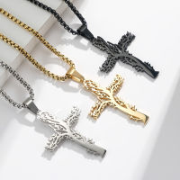 Creative Christmas Gift Jesus Cross Stainless Steel Tree Of Life Religious Cross Pendant Necklace For Men Women