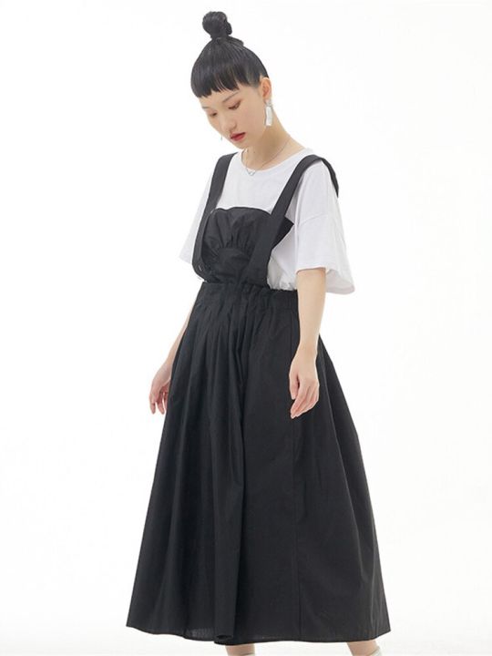 xitao-skirt-solid-color-casual-loose-suspender-skirt