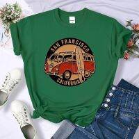 San Francisco California Vintage School Bus Print T-shirt Women Street Breathable Tops Loose Short Sleeve Daily Summer Clothes