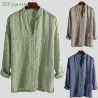 ۞☃✶ Cotton Hot Sale Mens Long-sleeved Shirts Color Stand-up Collar