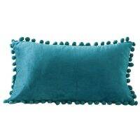 Nordic Style Velvet Lumbar Waist Throw Pillow Cover with Pom Pom Simple Solid Color Decorative Rectangle Cushion Case