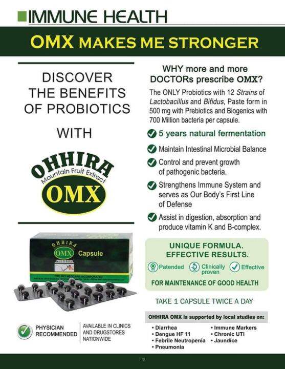Ohhira OMX Capsules Probiotics Box of 60's Treating Heartburn and Chest Pain Due to Stomach