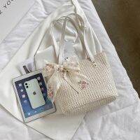 Chaika Kilter Japanese Style Straw Handbag Student Beach Bag Summer Shoulder With Lace Ribbon Bow Ck580