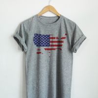 【New】แผนที่อเมริกา ลายธงชาติอเมริกา USA United States of America Map Flag เสื้อยืด เสื้อยืดสกรีน คอกลม แขนสั้น