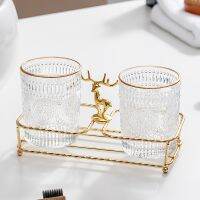 【hot】 Supplies Glass Mouthwash Cup Set Luxury Elk Iron Shelf Cylinder Couple Brushing