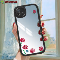 Jinsouwe เคส Realmec112021เคสมือถือสำหรับ Realme C11 2021สำหรับเด็กผู้หญิงลายการ์ตูนดอกกุหลาบปกหนังแบบเต็มตัวเคสกระจก