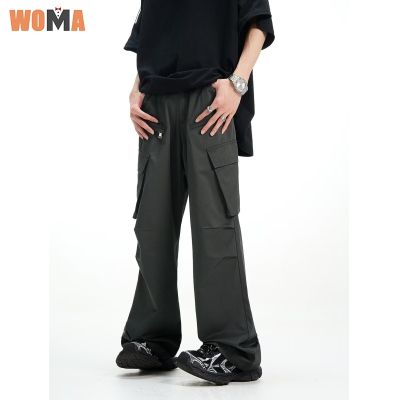 WOMA  กางเกงคาร์โก้มีกระเป๋าซิปวินเทจของผู้ชายกางเกงขายาวลำลอง