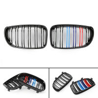 คู่ ABS ใหม่2 Double Line Slat Gloss สีดำ M-สีด้านหน้า Kidney Grill Grille สำหรับ BMW E87 1 Series 2008 2009 2010 2011 2012 2013