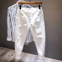 【YD】 New Jeans Men All-match Fashion Ripped Hole Stretch Harem Pants Male Streetwear Denim Trousers