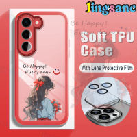 Jingsanc เคสโทรศัพท์พร้อมฟิล์มติดเลนส์สำหรับ Samsung Galaxy A14 4G 5G LTE S23 Plus A73พิเศษ A54 A52 A34 A32 A24 A23 A13 A04S A03S Pro LTE 4G 5G TPU ซิลิโคนเนื้อนิ่มโปร่งใสเด็กสาวที่น่ารัก Ins เคสแบบแฟชั่นกันกระแทก k001-3ปลอกสีแดง