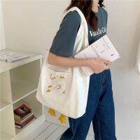 【July】 Canvas bag womens large-capacity ins all-match one-shoulder school cloth trendy embroidery