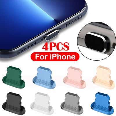 4PCS Aluminum Alloy Anti Dust Plug for IPhone 14 13 12 Pro Max Mini XS 8 Plus IPad AirPods Apple Series Lightning Port Cover Cap Adhesives Tape