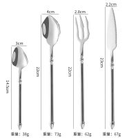 (ในสต็อก) 4ชิ้น1810สแตนเลสตะวันตกบนโต๊ะอาหารชุดฉมวกรูปร่างสเต็กมีดช้อนส้อมกาแฟช้อนอาหารเย็นเครื่องล้างจานปลอดภัย **