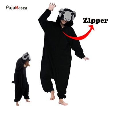 Zipper Goat Adult Men Woman Onesie Pajama Fleece Cartoon Black Bighorns Cosplay Kigurumi Costumes Jumpsuit Birthday Pijama