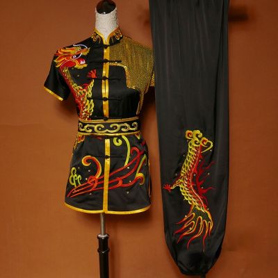 ชุดกังฟูสำหรับแข่งขันออกแบบได้เองวูซูไทเก๊กชุดเชียร์ลีดเดอร์ผู้หญิงผู้ชายเด็กปักมังกร2022สไตล์ใหม่