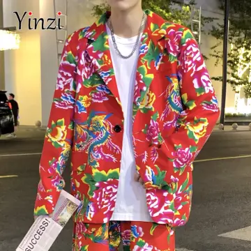 Red flower hot sale suit jacket