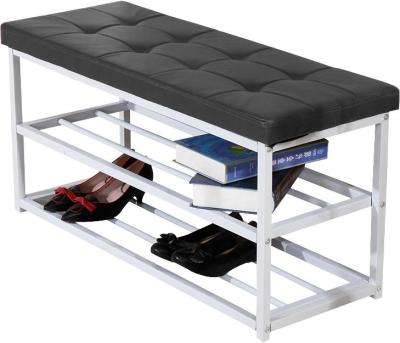 high speed  Shoe Rack Shoe rack with seat Black / dark blue, PU leather, length 90 * 30 * 45 cm., 2 layer style