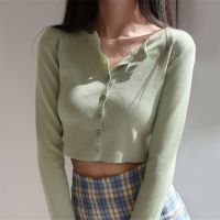 ⊕☒ Korean O-neck Short Knitted Sweaters Thin Cardigan Fashion Sleeve Protection Crop Top Ropa Mujer